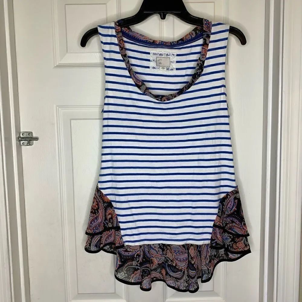 Anthropologie Striped Paisley Peplum Top Ruffled